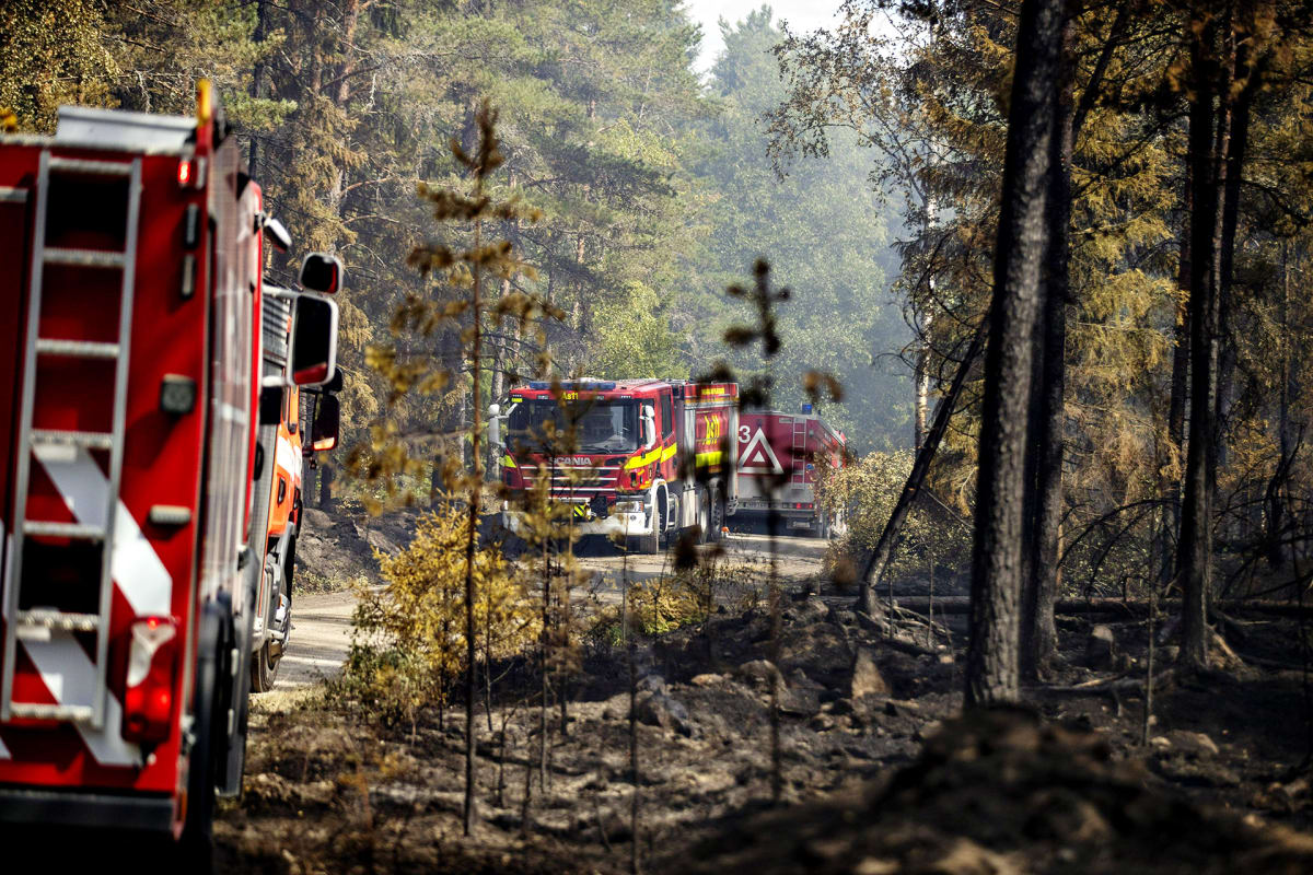 Pyhärannan metsäpalon sammutustöitä.