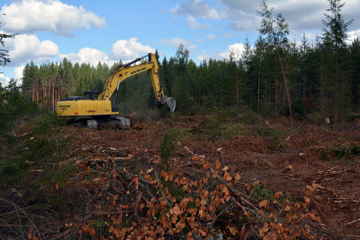 Tuulipuiston maanrakennustöitä Lakiakankaalla Isojoella.