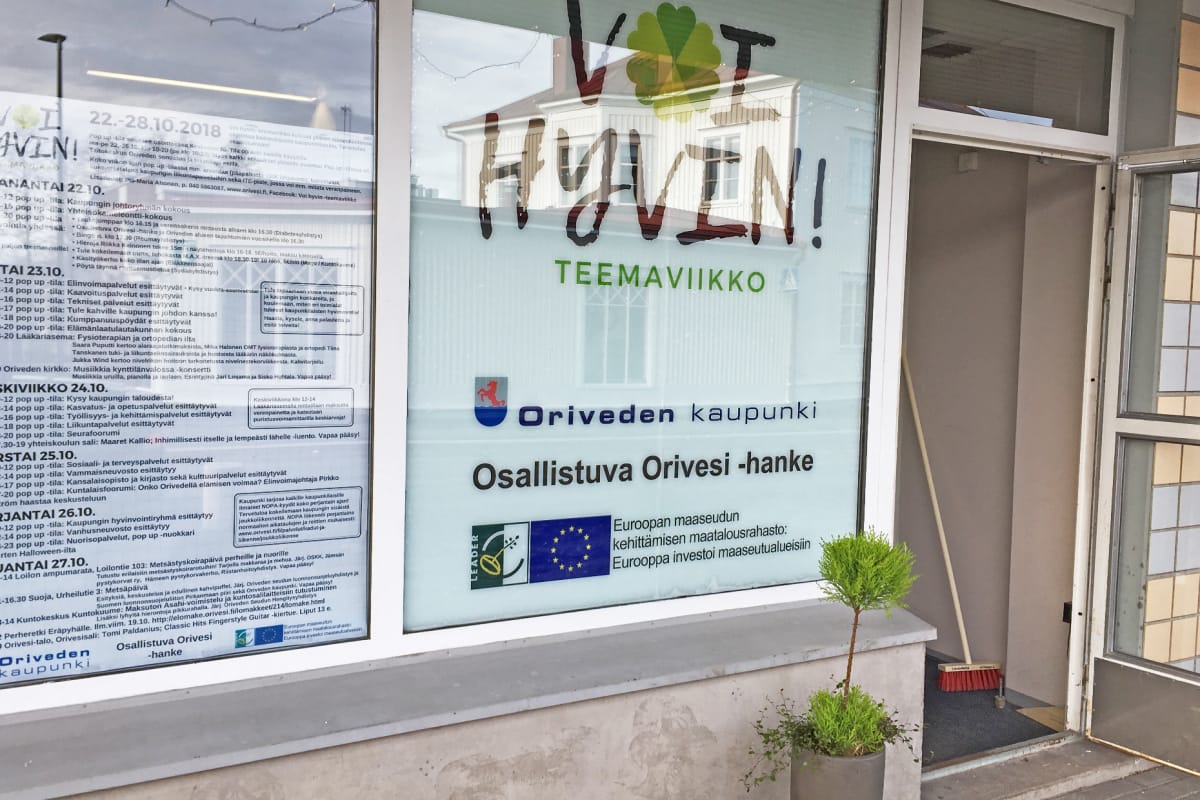 Oriveden kaupungin pop up -toimisto Keskustiellä.