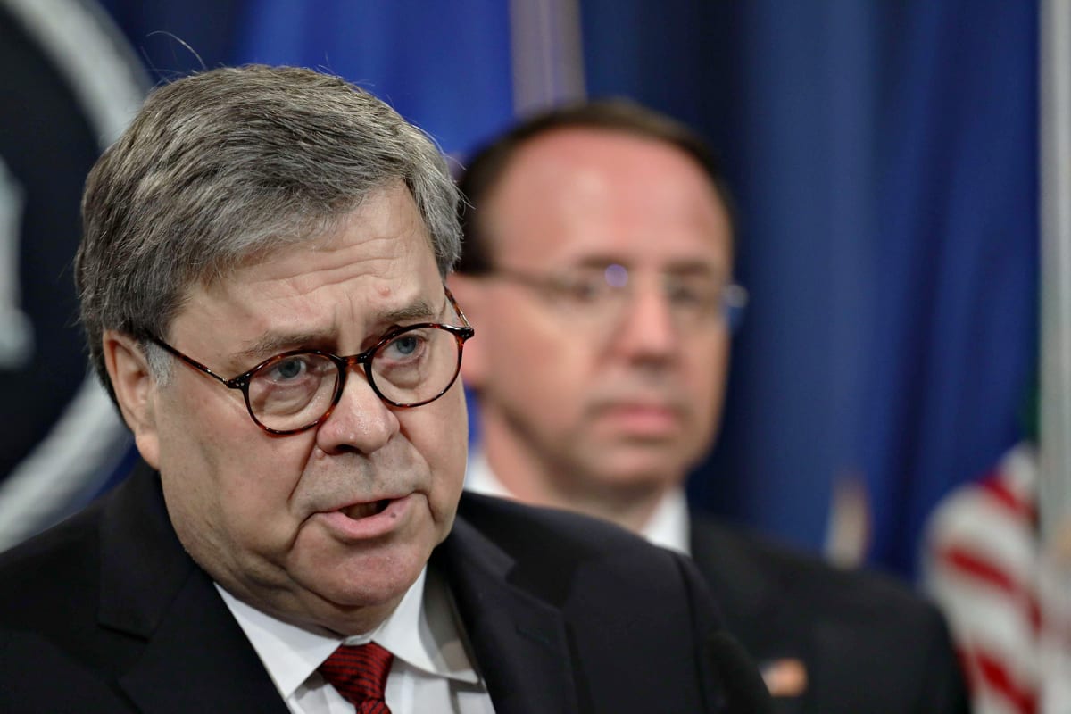 Oikeusministeri William Barr piti lehdistötilaisuuden Robert Muellerin raportista ennen raportin julkistamista.