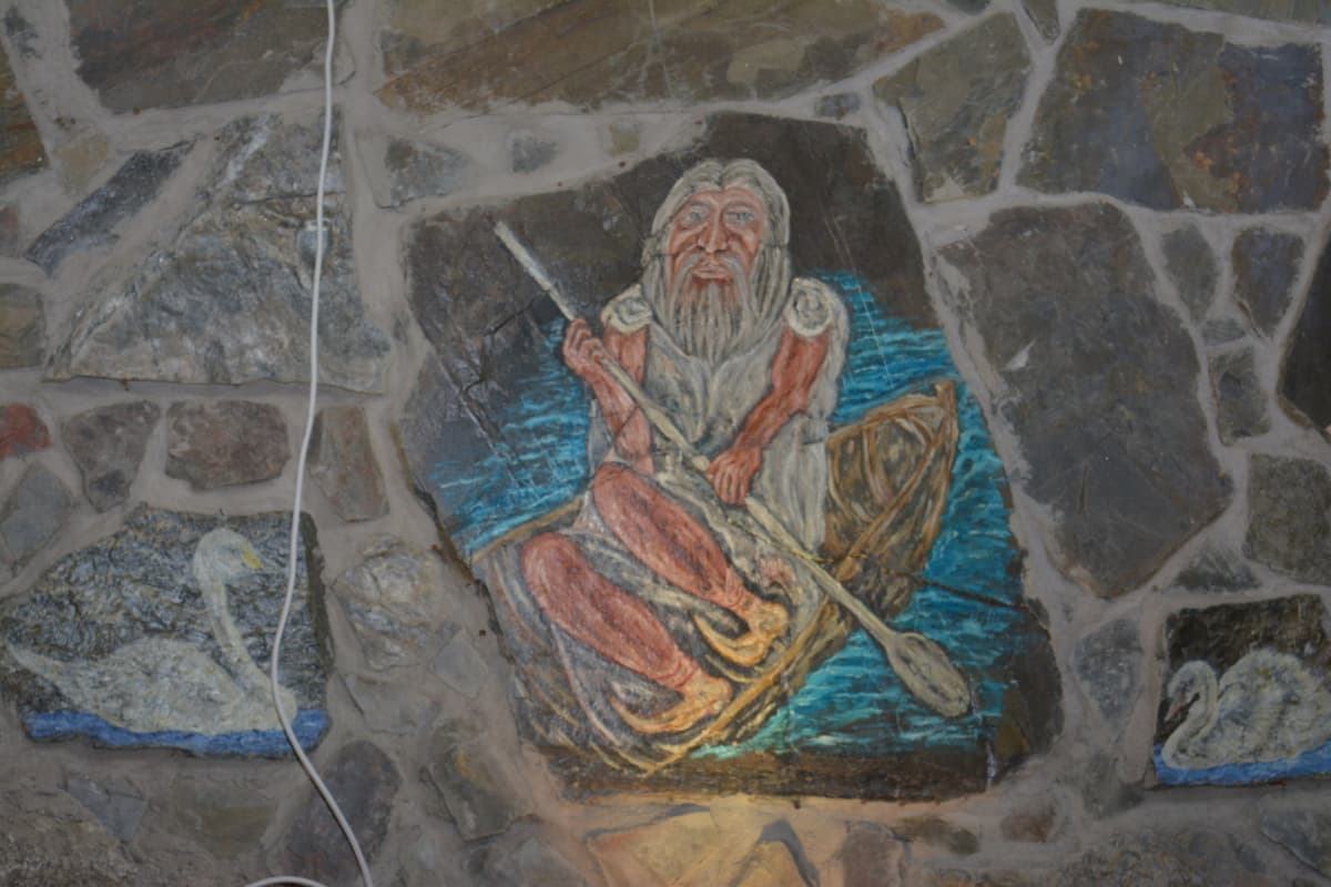 Tapio Aution ateljeen Kalevala-aiheinen maalaus.