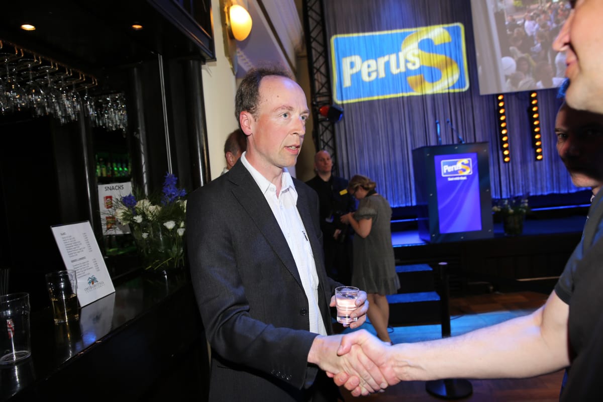 Jussi Halla-aho perussuomalaisten vaalivalvojaisissa ravintola Ostrobotniassa toukokuussa 2014.