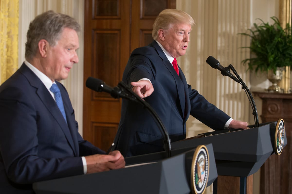 Presidentit Niinistö ja Trump pitivät yhteisen tiedotustilaisuuden Valkoisessa talossa 28. elokuuta 2017.