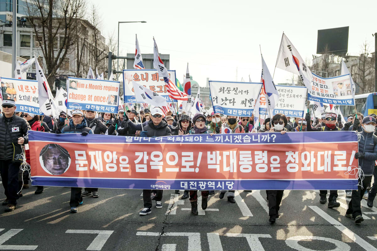 Pohjois-Korean vastainen mielenosoitus Etelä-Korean pääkaupungissa Soulissa.