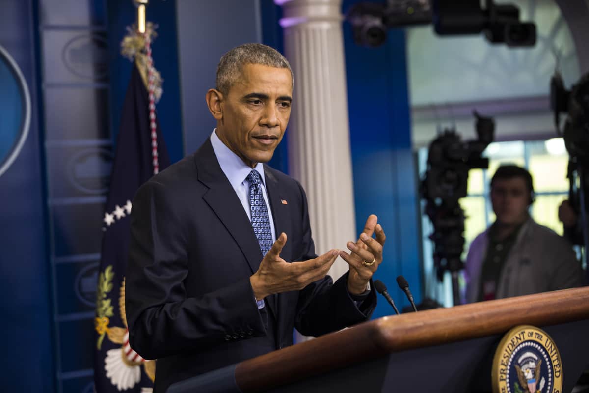 Barack Obama pitää tiedotutilaisuutta Valkoisessa talossa 18. tammikuuta 2017.