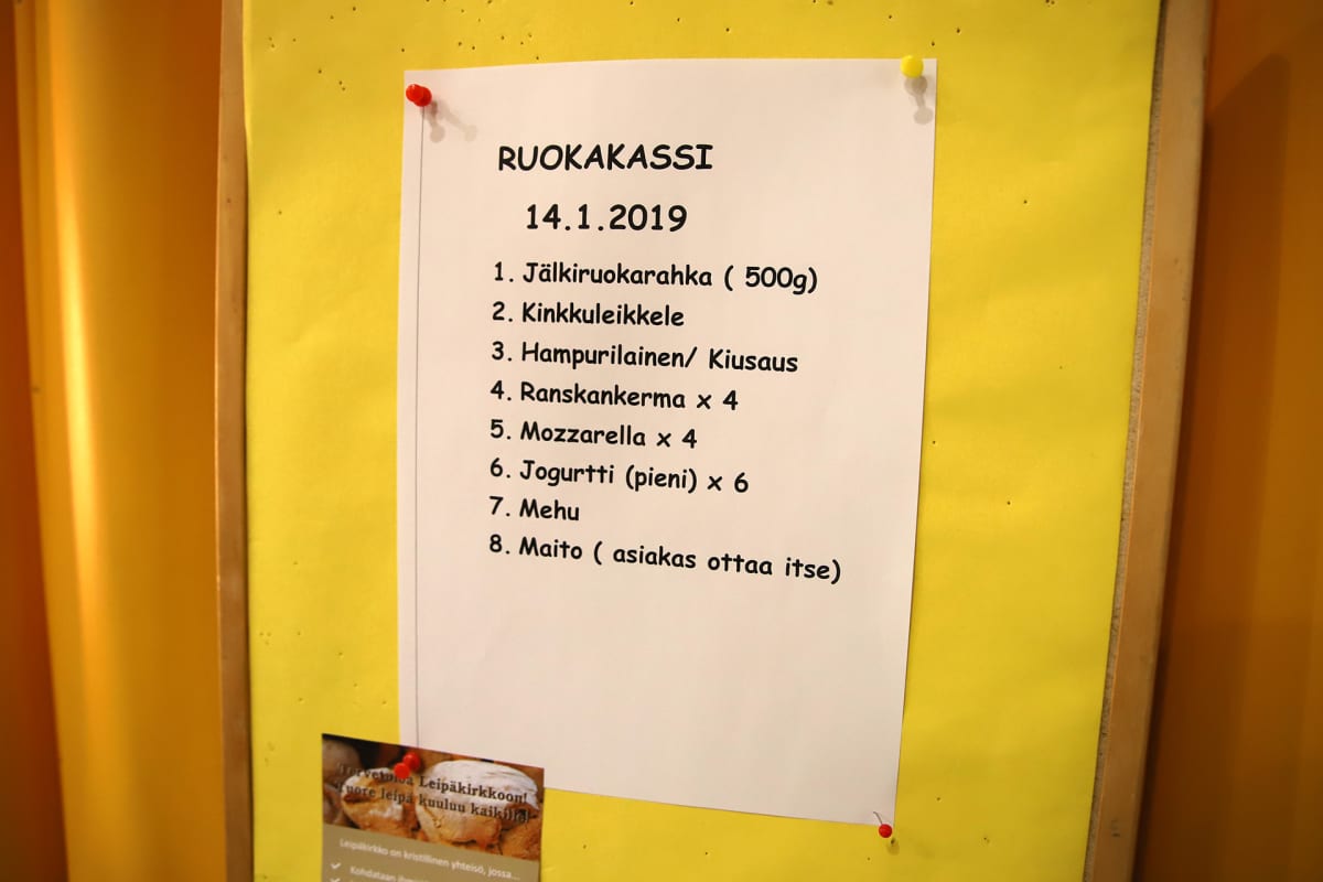 Ruoka-avun ruokakassin sisältö.