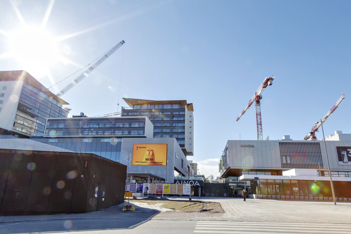 Kauppakeskus Ainoan rakennustyömaa Tapiolassa.