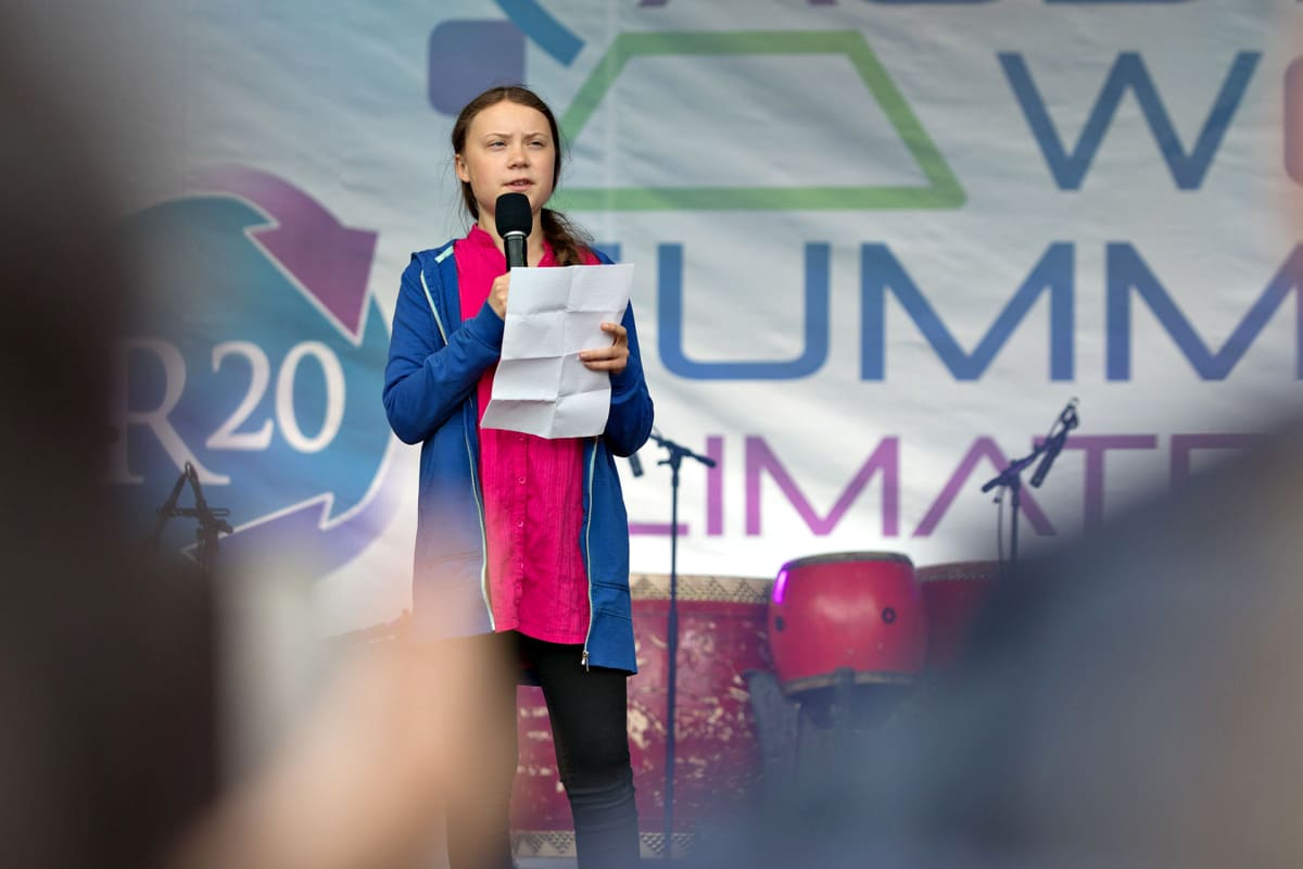 Greta Thunberg puhuu yleisön edessä Itävallan Wienissä 28. toukokuuta. Thunbergilla on ollut suuri vaikutus Saksan ilmastokeskusteluun.