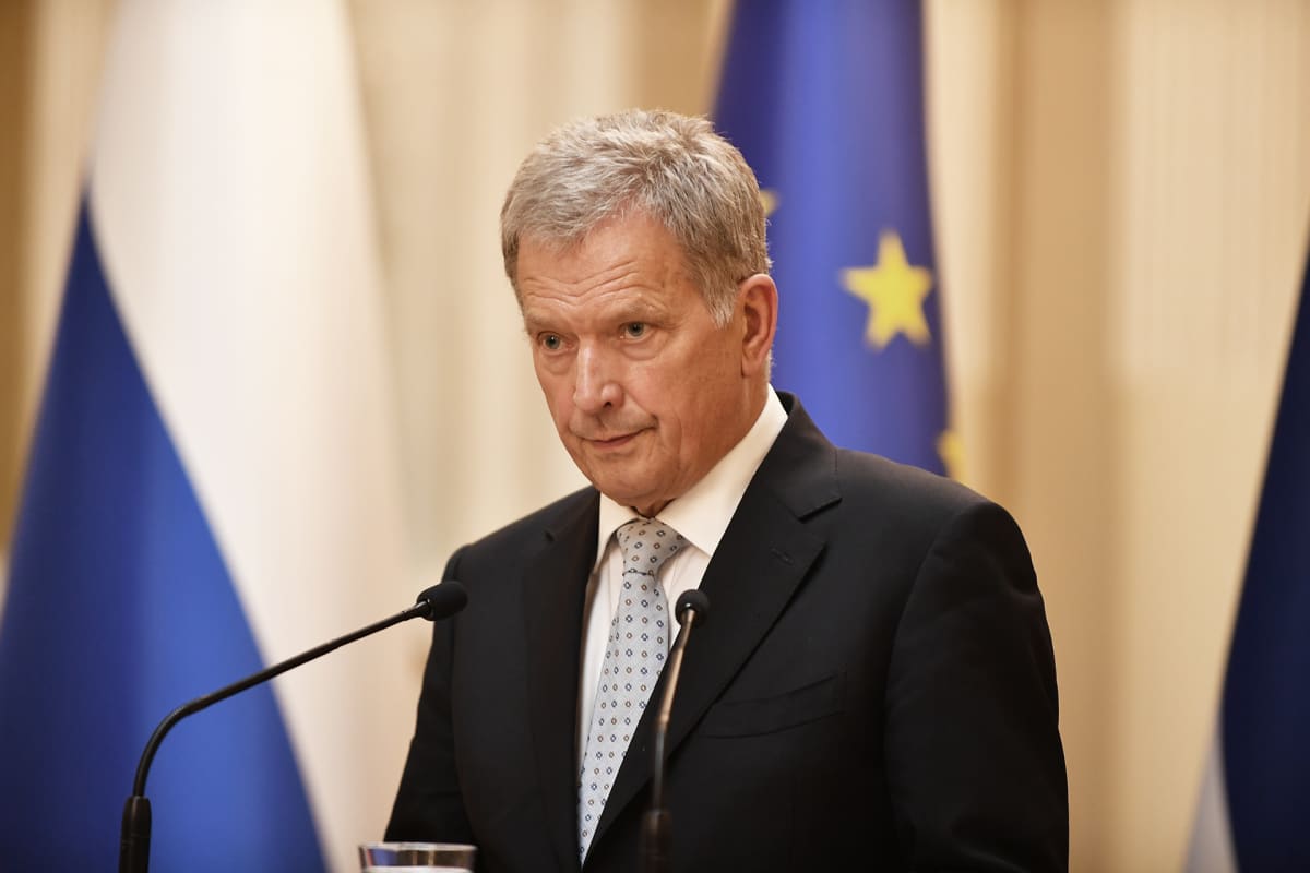 Presidentti Sauli Niinistö tiedotustilaisuudessa.