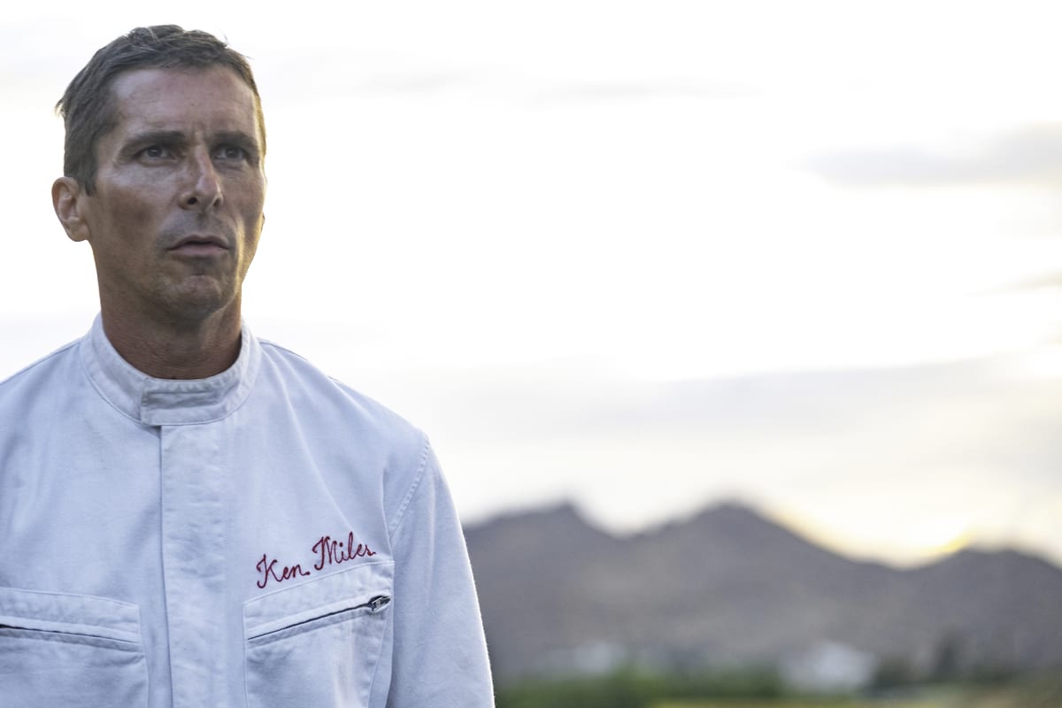 Christian Bale Le Mans 66 -elokuvan kuvauksissa.