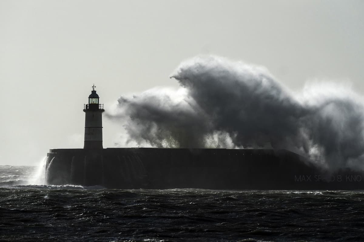 A general view showing a lighthouse in Newhaven, East Sussex, Britain, 10 February 2020. The UK is suffering inclement weather as Storm Ciara passes through the country.