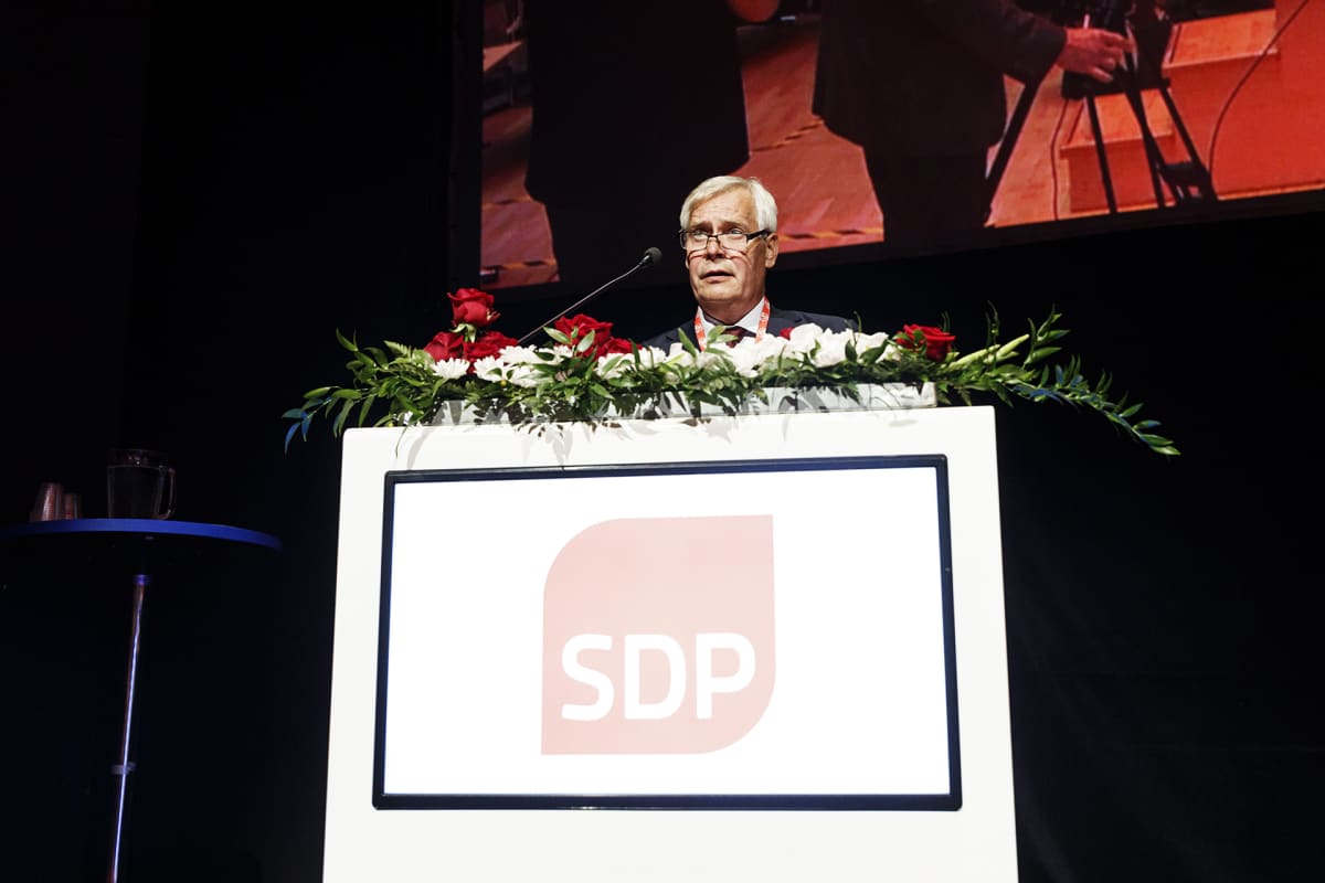 Puolueen väistyvä puheenjohtaja Antti Rinne Suomen Sosialidemokraattisen Puolueen 46. puoluekokouksessa Tampereella lauantaina 22. elokuuta 2020