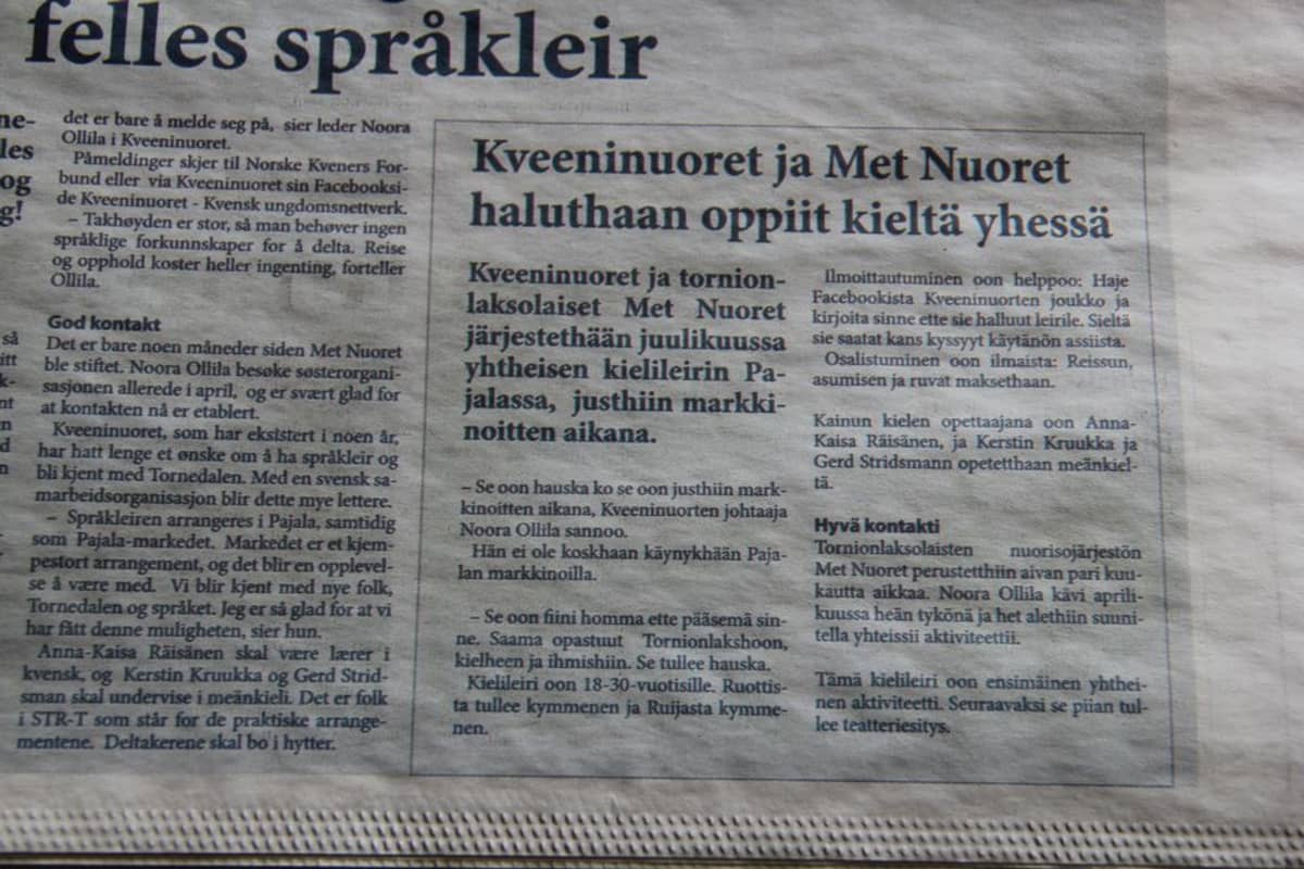 Ruijan kaiku sanomalehti kveeni kieli norja meänkieli