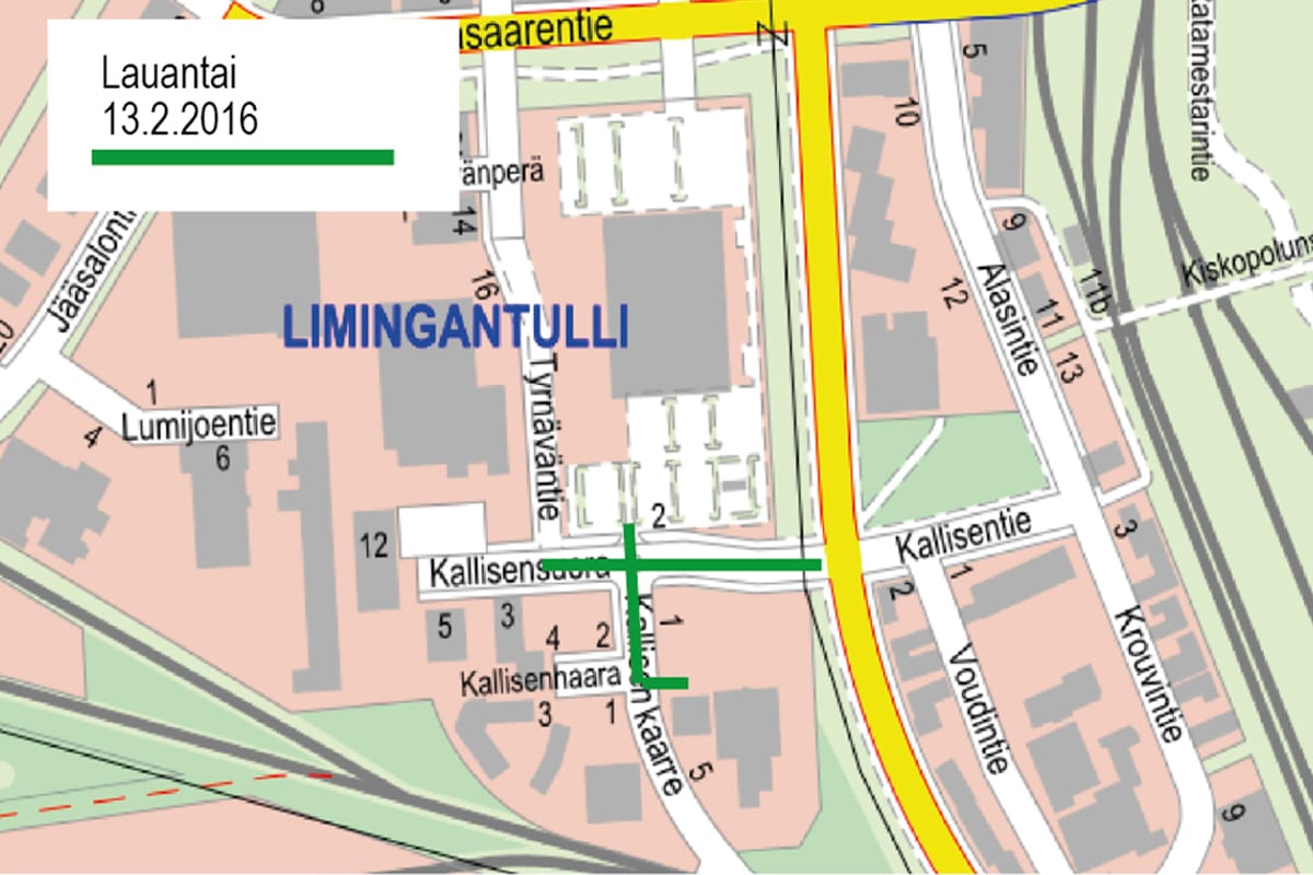 Kartta teiden katkaisuista elokuvakuvausten vuoksi