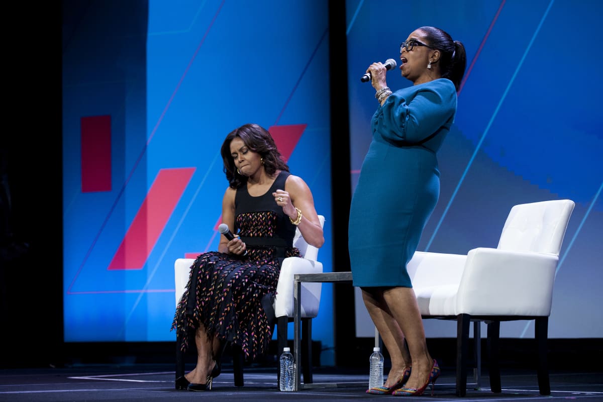 Michelle Obama ja Oprah Winfrey esiintyivät yhdessä naisten United State of Women Summit -tilaisuudessa Washingtonissa 14.6.2016.