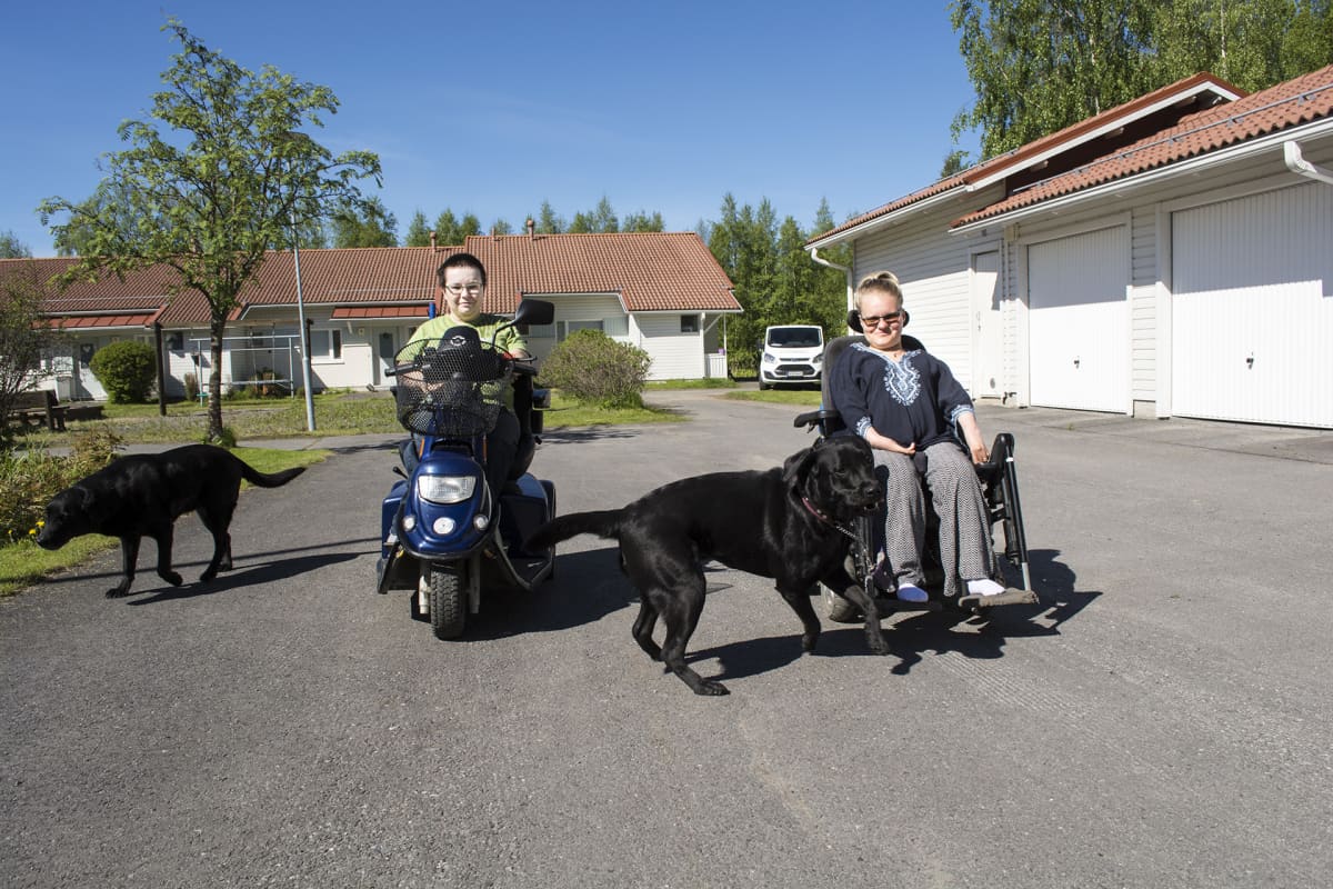 Anni Mannelin ja Maaret Turunen lenkillä koirien kanssa