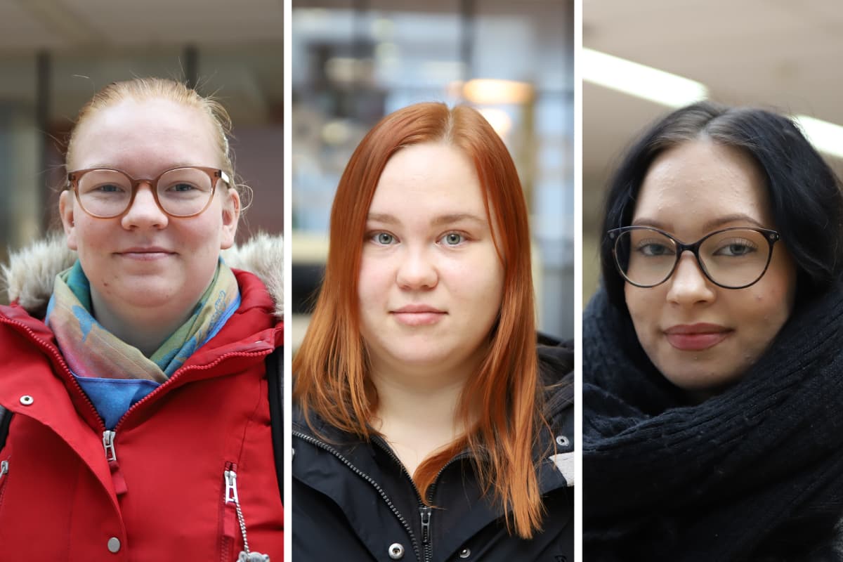 Kolme kasvokuvaa nuorista naisista