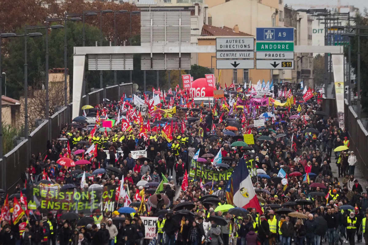 Strejkmarsch i Perpignan i södra Frankrike 5.12.2019