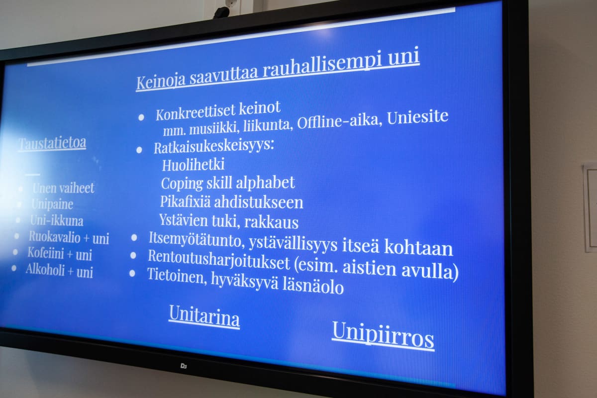 Opettajan Tredun oppilaille laatima Keinoja saavuttaa rauhallisempi uni-tehtävän ohjeistus näytöllä..