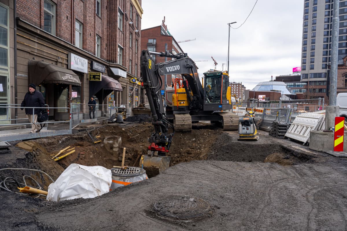 Ratikkatyömaata Tampereella.