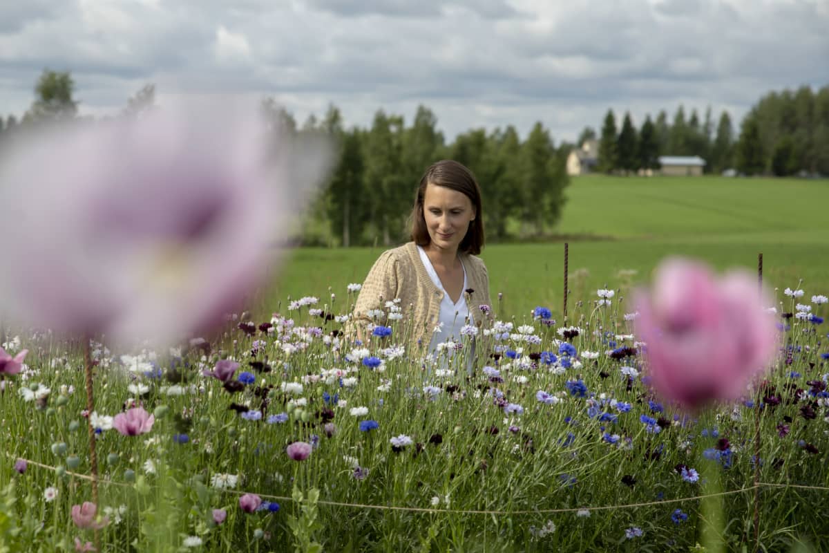 Saara Nevala kukkapellolla