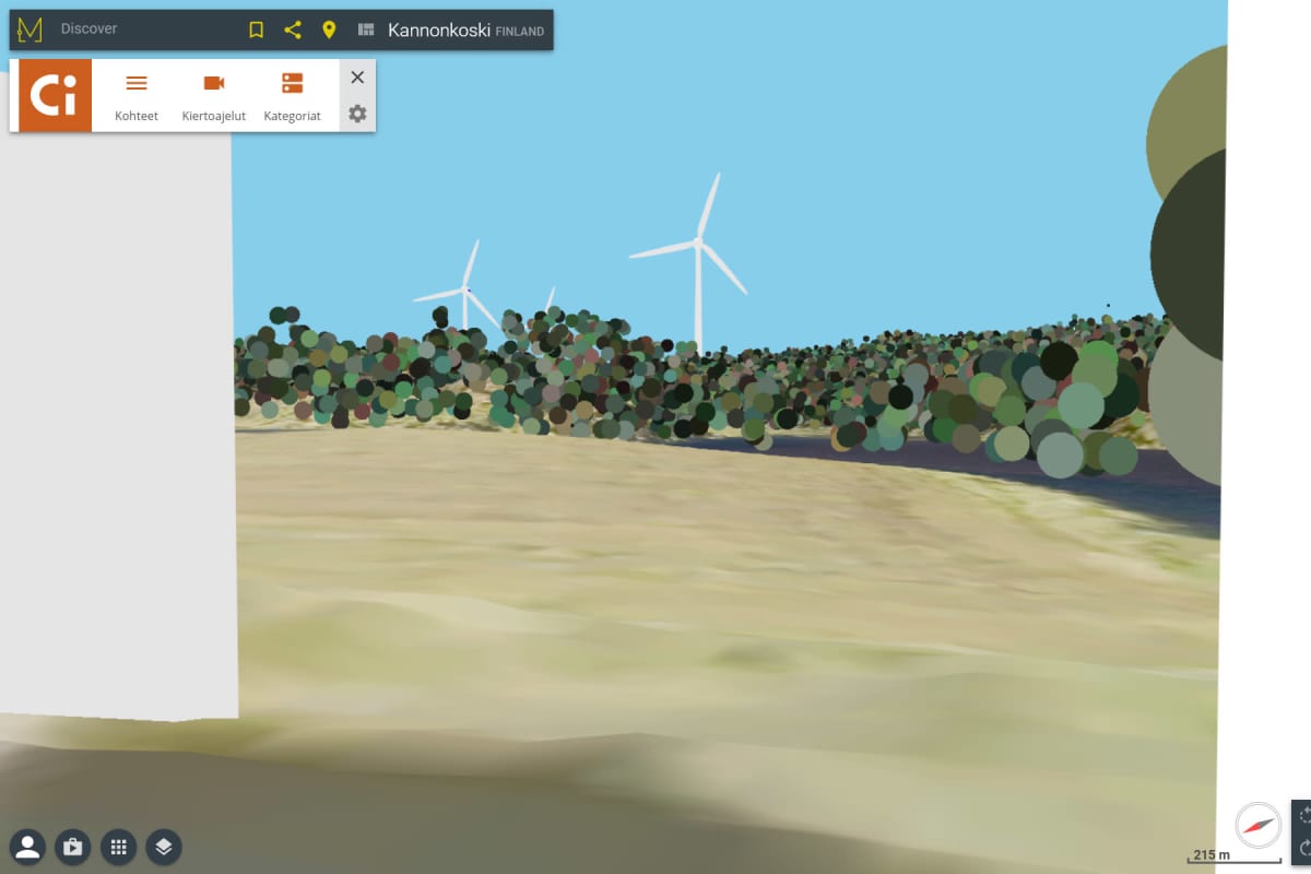 3d kuva tuulivoimapuistosta.