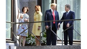 Melania Trump, Jenni Haukio, Donald Trump ja Sauli Niinistö tapasivat Mäntyniemessä.