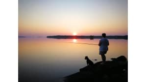 Kalastaja ja koira.