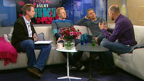 Aki Riihilahti, Saku Tuominen ja Kaj Kunnas Aamu-tv:n sohvalla.