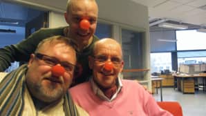 Nenäpäivän iloinen perjantaitrio: Kai-Eerik Känsälä, Jarkko Lahti ja Ilkka Siukosaari.