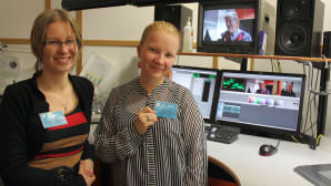 Mariaana Lahola ja Jenny Huttunen editointistudiossa.
