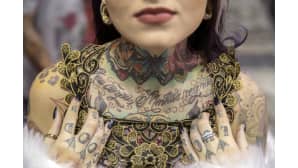 Brasilian Miss Tattoo 2014 -voittaja Bruna Barros esitteli tatuointiaan Latinalaisen Amerikan suurimmassa tatuointitapahtumassa São Paulossa 14. heinäkuuta.