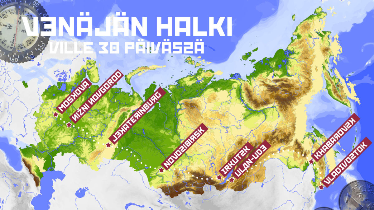 Karttakuva Venäjän halki 30 päivässä -sarjan reitistä