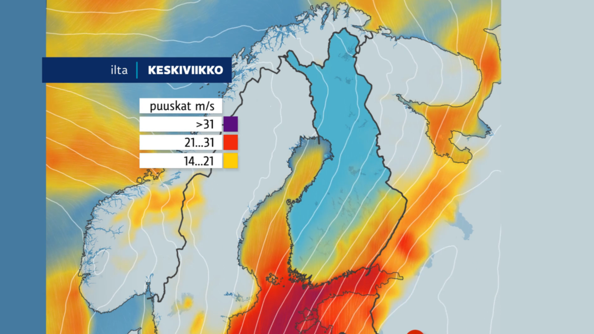 Keskiviikkoillan myrskyennuste.