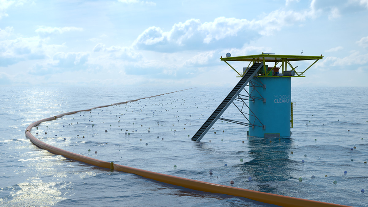 Boyan Slatin havainnekuva Ocean Clean Up -projektista.