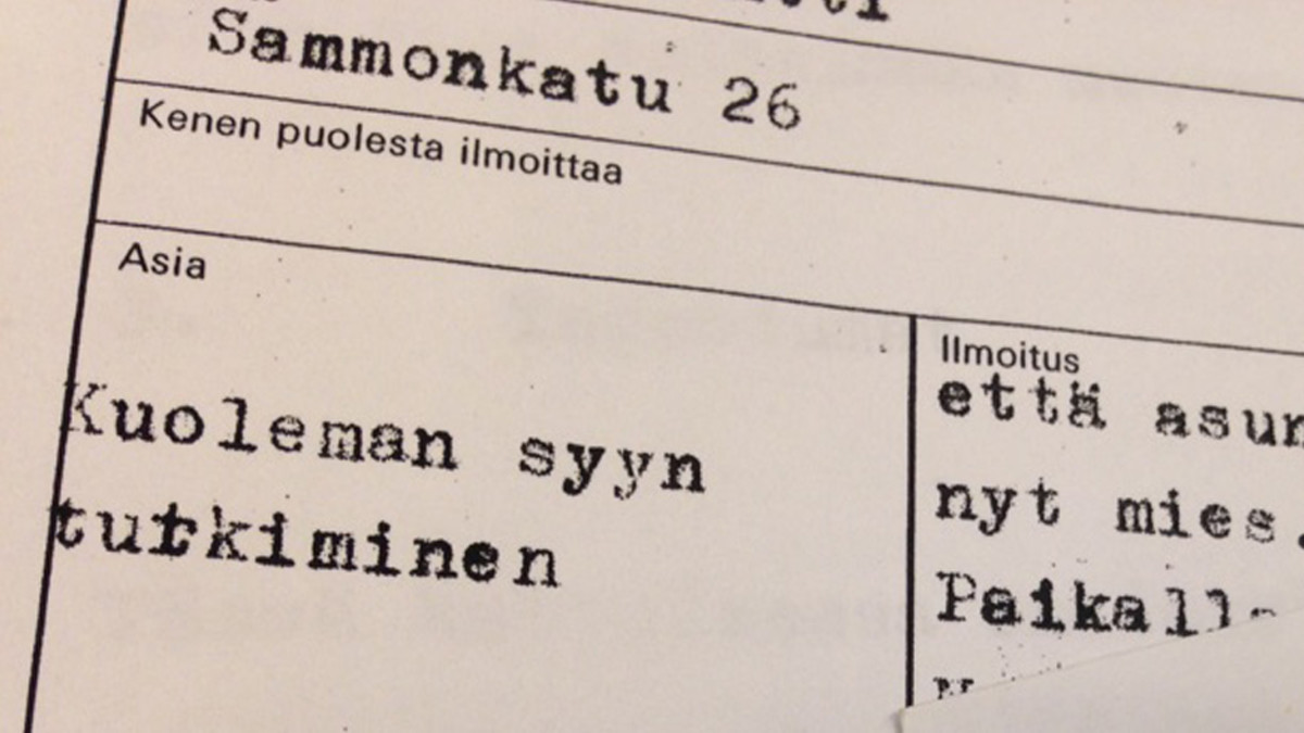 Pöytäkirja Sammonkatu 26:n tutkimuksista.