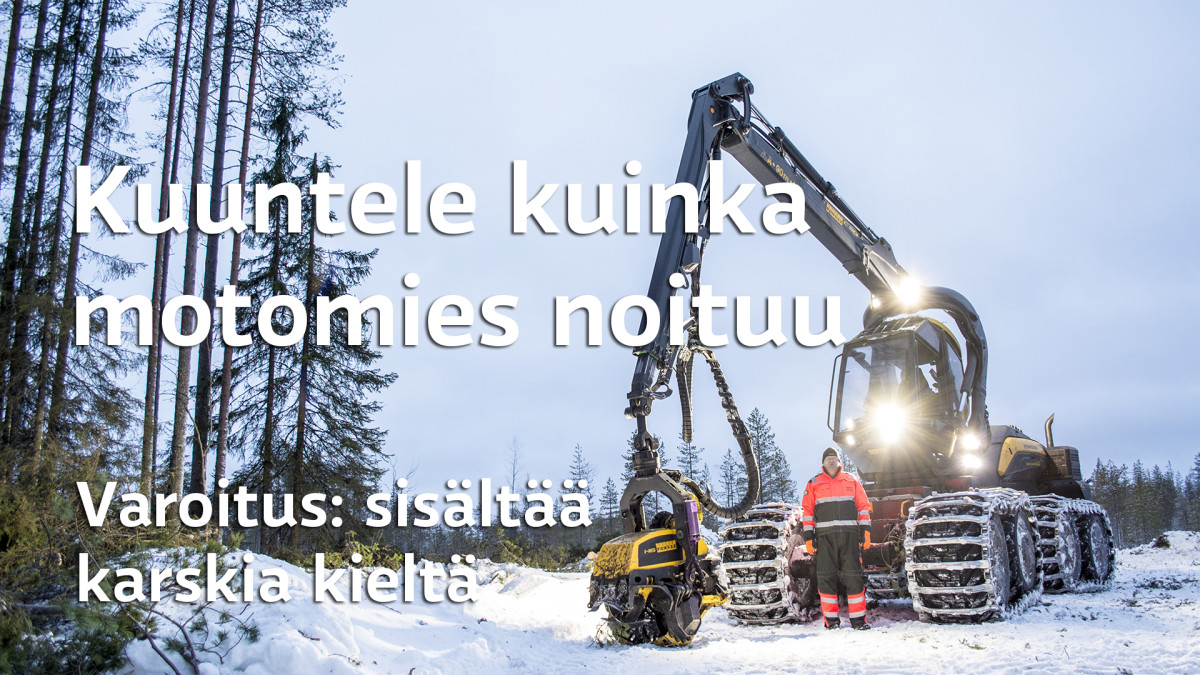 Motomies työkoneensa kanssa