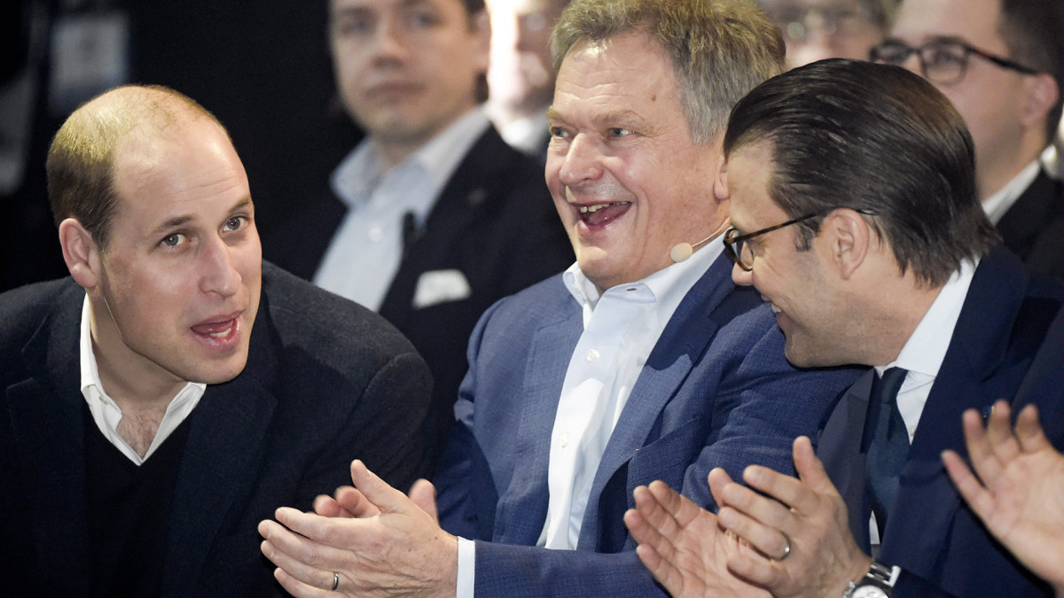 Prinssi William, Sauli Niinistö ja prinssi Daniel Slushissa.