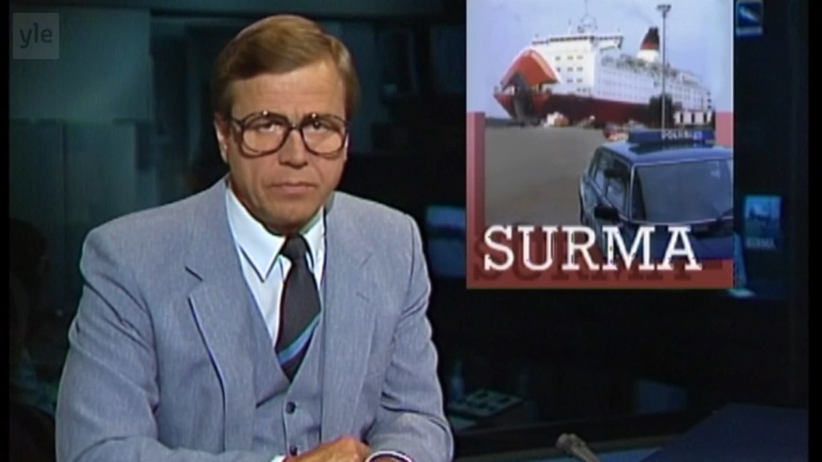 Arvi Lind ja kuva Viking Sallysta vuoden 1987 uutislähetyksessä