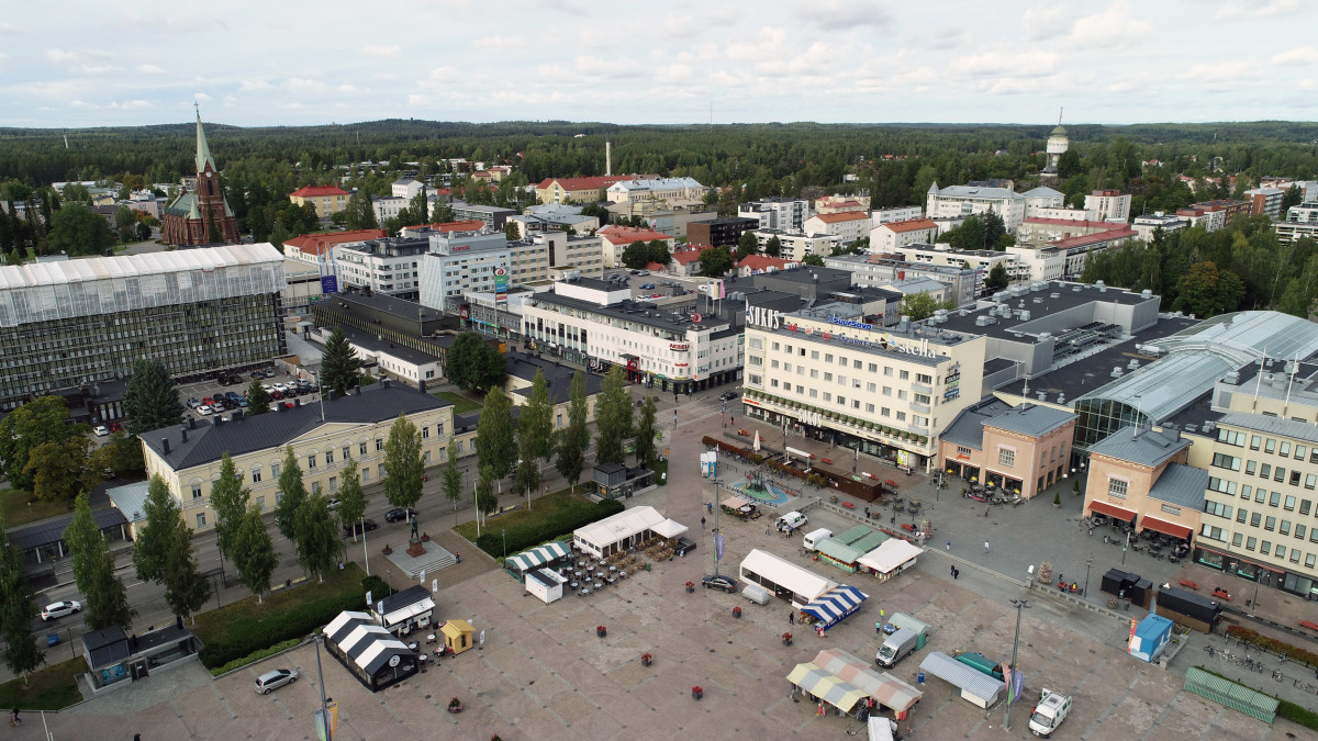Ilmakuva Mikkelin keskustasta syyskuussa 2020.