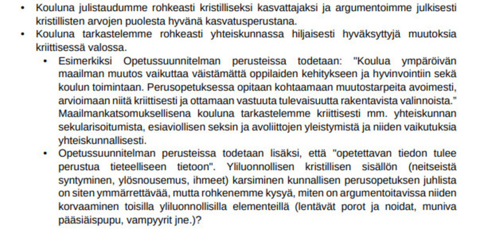 Lahden kristillisen koulun opetussuunnitelma.