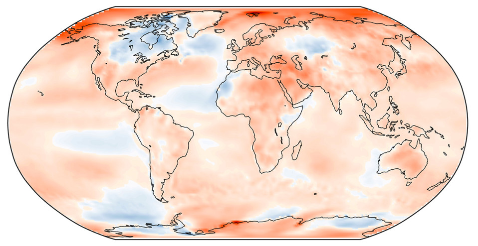 Tammikuun 2019 lämpötilan poikkeama jakson 1981-2010 keskiarvosta. Lähde: C3S, ECMWF