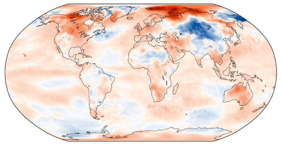 Joulukuun 2018 lämpötilan poikkeama jakson 1981-2010 keskiarvosta. Lähde: C3S, ECMWF