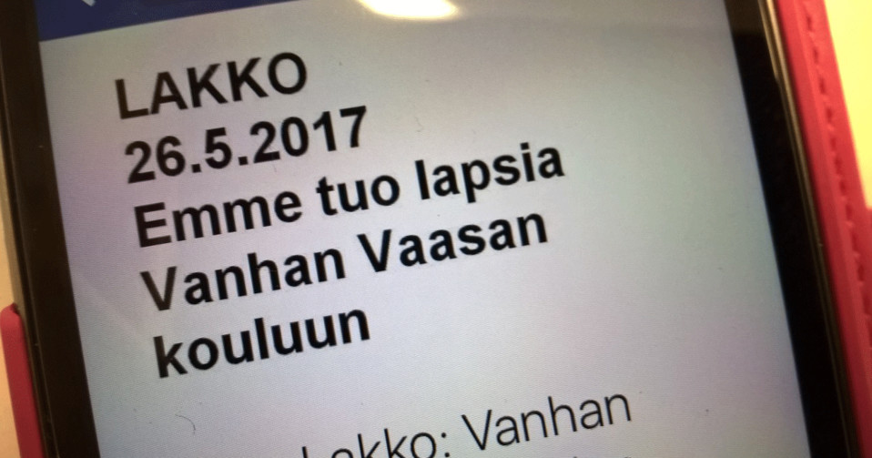 Vanhan Vaasan koulun lasten vanhemmat pitävät lapsensa kotona perjantaina 26.5.2017