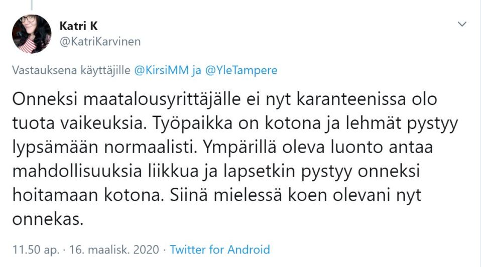 Katri Karvisen twiitti etätyöstä