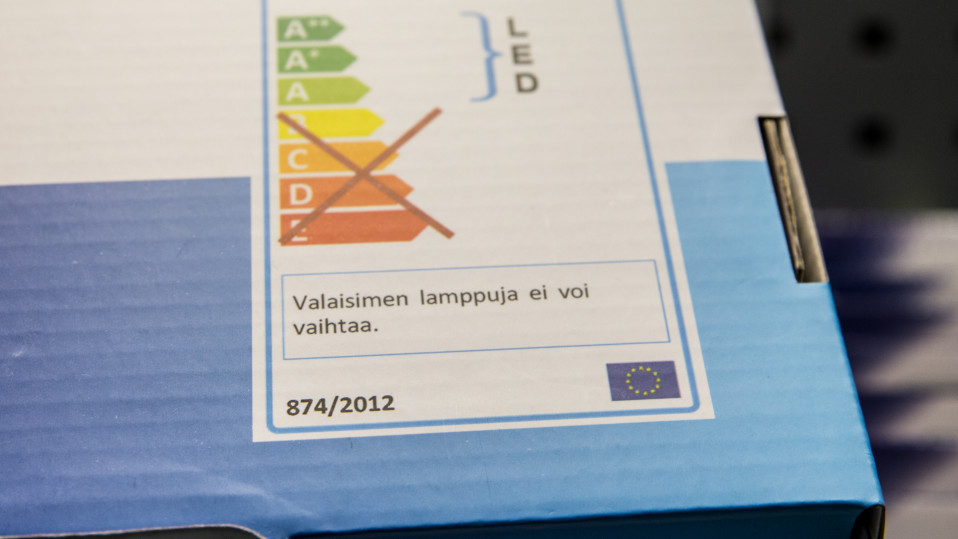 Led-valojen pakkausmerkintä.