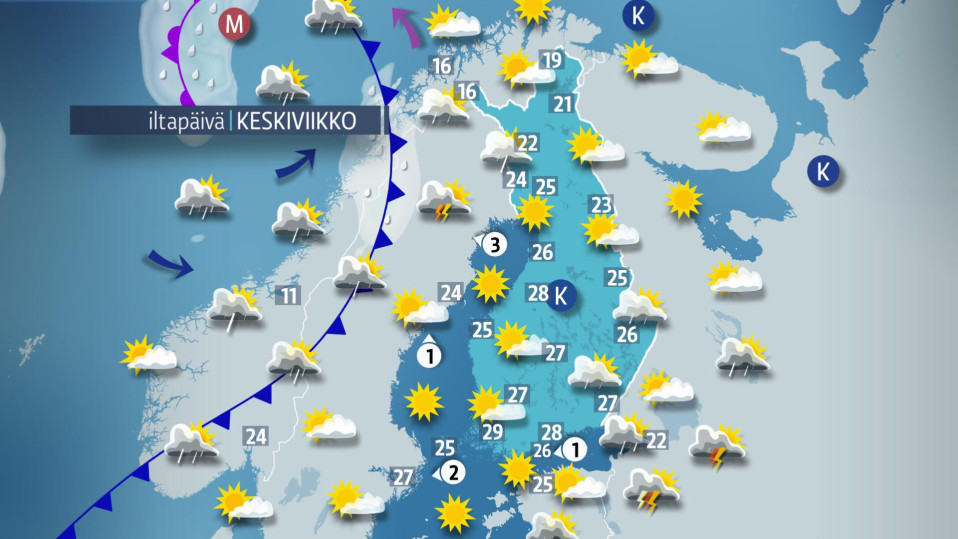 Keskiviikon sääkartta.