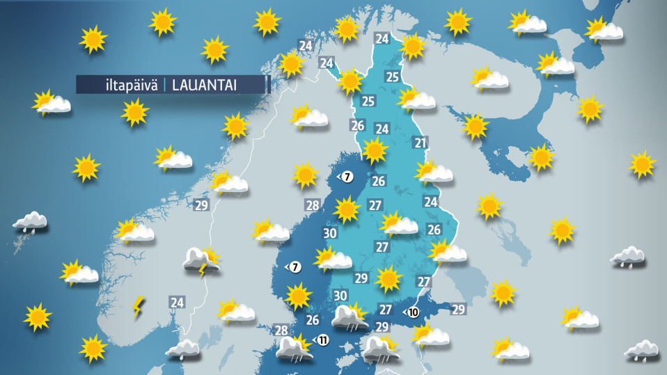 Lauantain sääkartta.