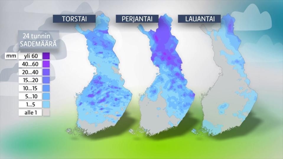 24 tunnin sademäärä -kartta.
