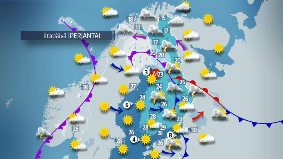 Perjantain sääkartta.